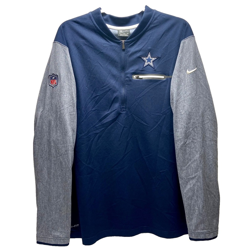 Dallas Cowboys NFL Coaches Nike Jacket Men's XL Navy Grey 1/2 Zip Dri-Fit EUC